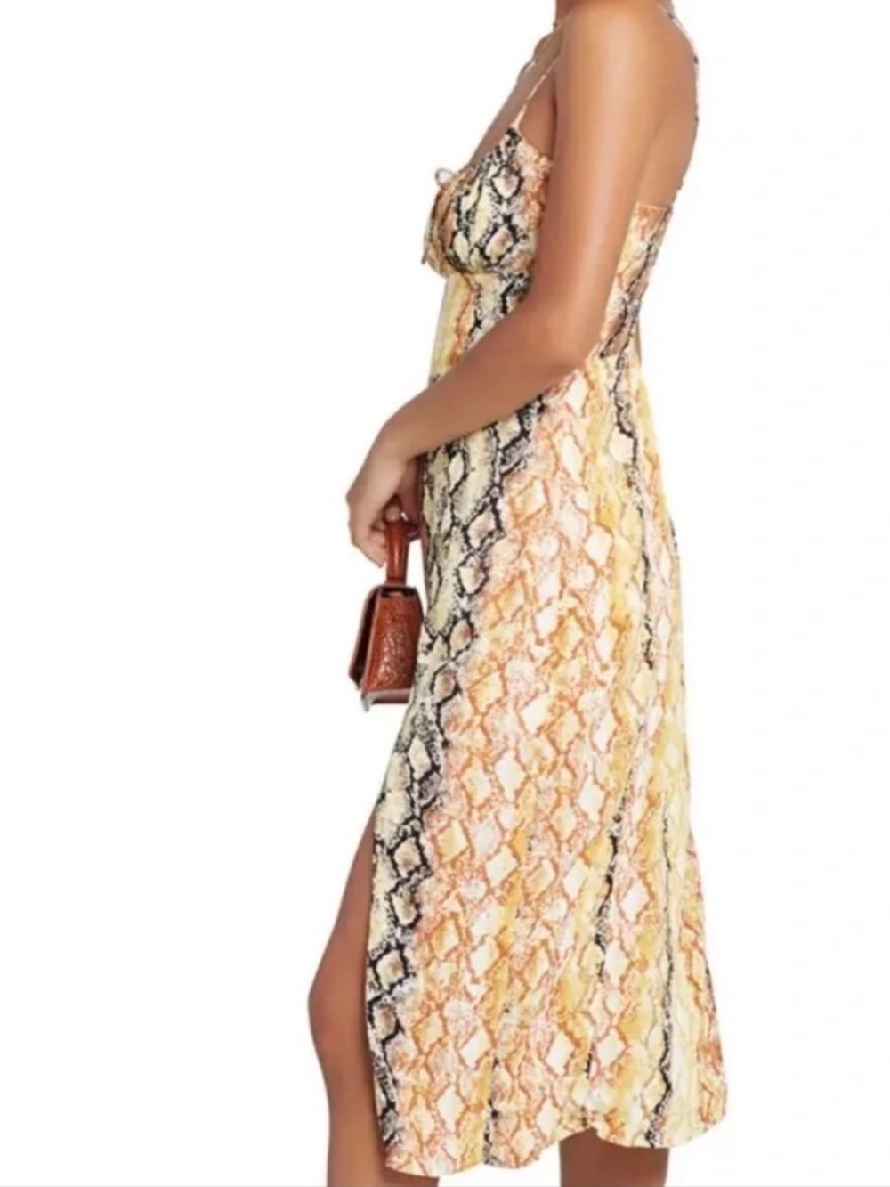 L*SPACE Portola Dress Pretty In Python Snake Print Midi Dress Side Slit Size L - Picture 3 of 12